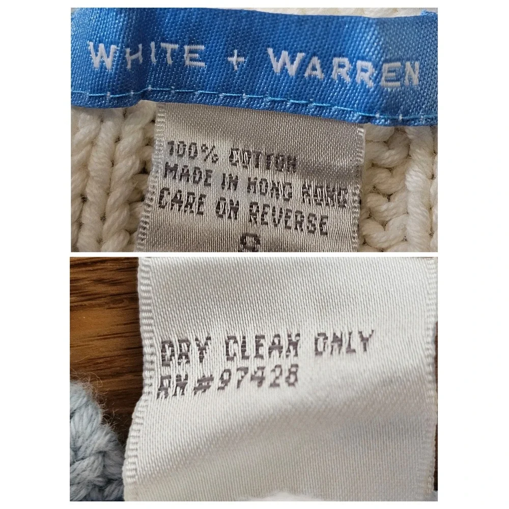 White + Warren‎ Cable Knit Sweater Vest Women S Cream Preppy Tennis Striped